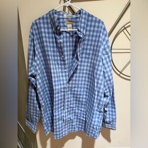 L.L. Bean Light Blue & White Gingham Button-Down Shirt Wrinkle Resistant Cotton